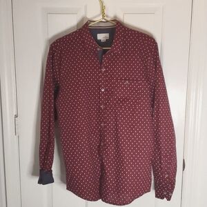 Craft +Flow Mens Button Down Collar Shirt Burgundy/White Geo Print, Design Cuff